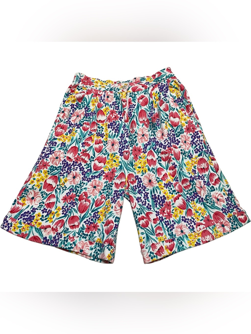 Vintage 90s Cottagecore Cotton Shorts - Bright Floral Print